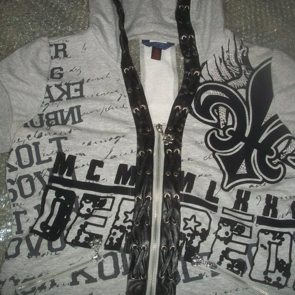 womens DEREON hoodie.Sexy lace-up look. Leather trim.Size large - Picture 2 of 3
